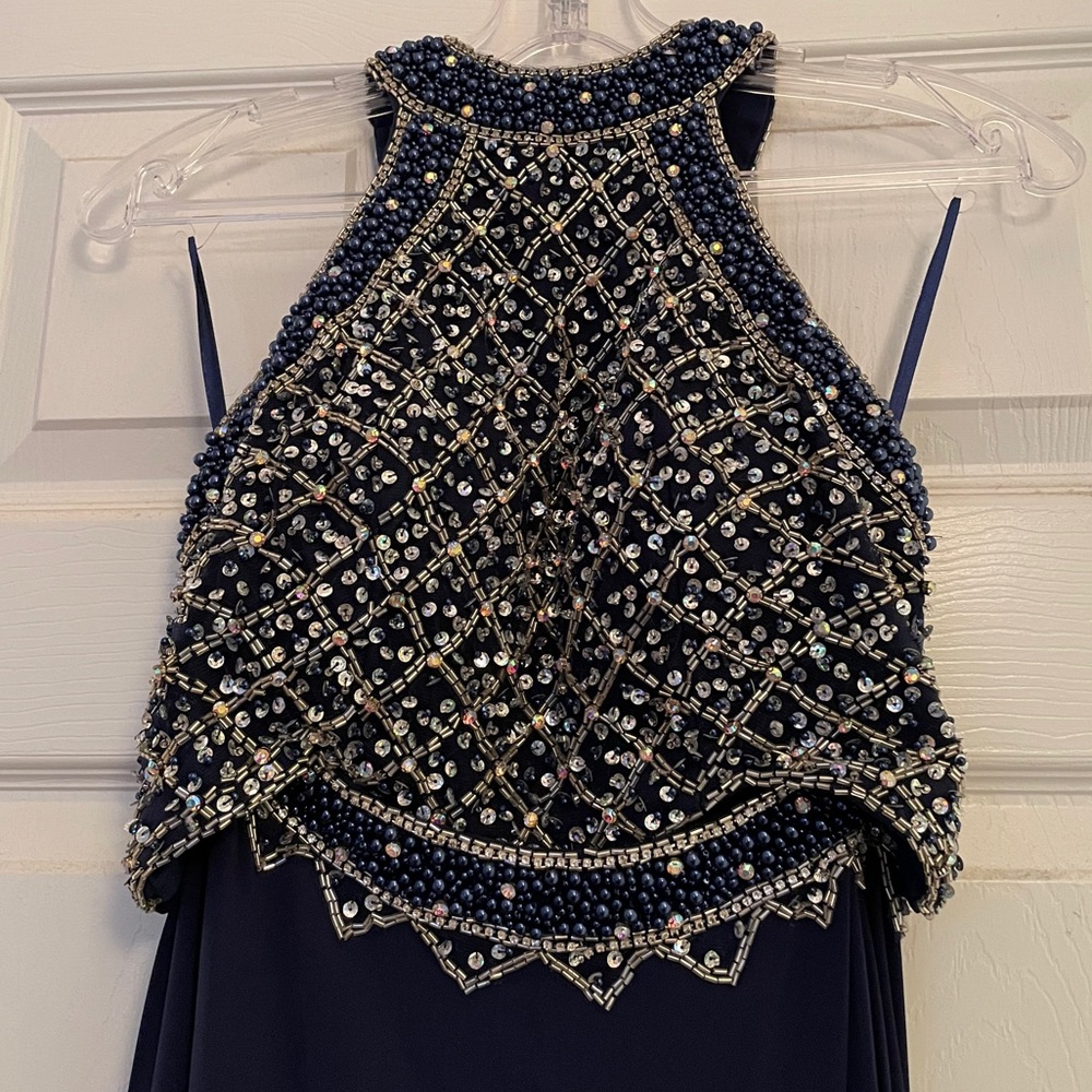 Navy Blue Two-Piece Beaded Gown